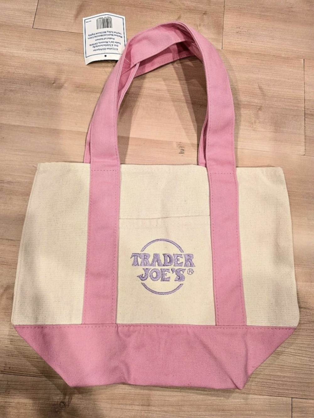 Trader Joe's Mini Pastel Canvas Tote Bag Pink & Beige